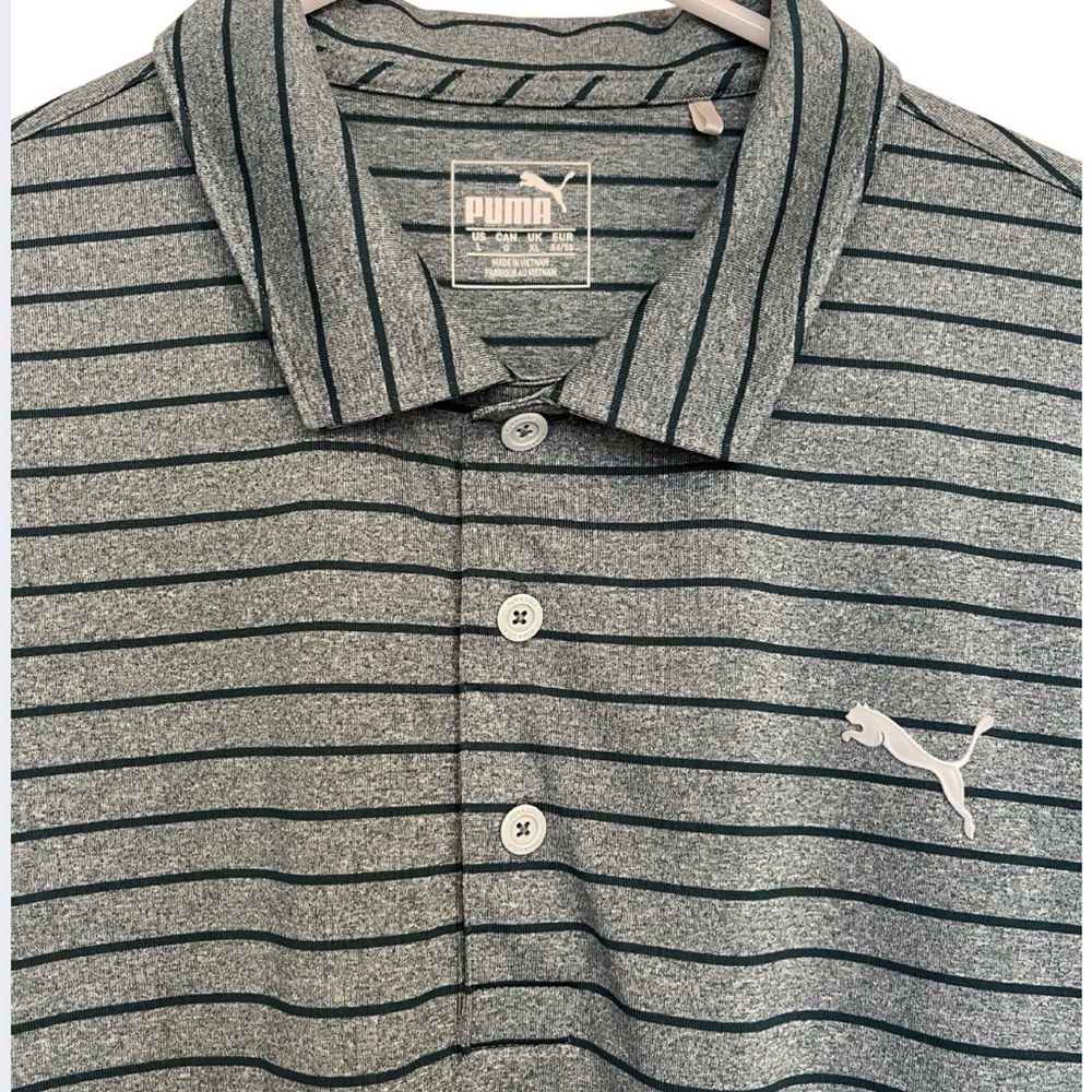 PUMA Men's Fairweather Polo Shirt Irish Green Striped, Drycell, Size Large